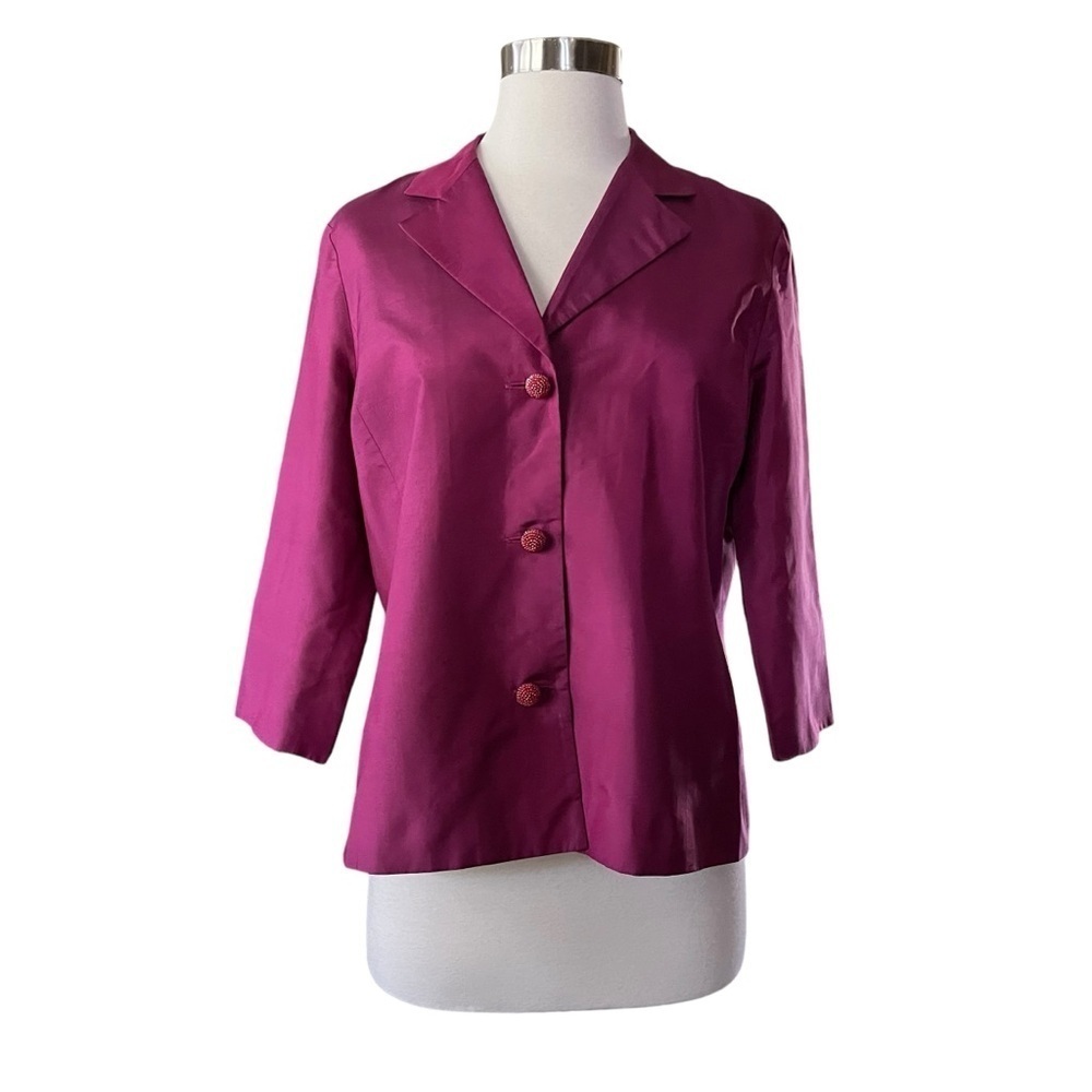 Liz Claiborne Petite Women's Pink Silk Button Front Top Size 10P Taffeta Vintage